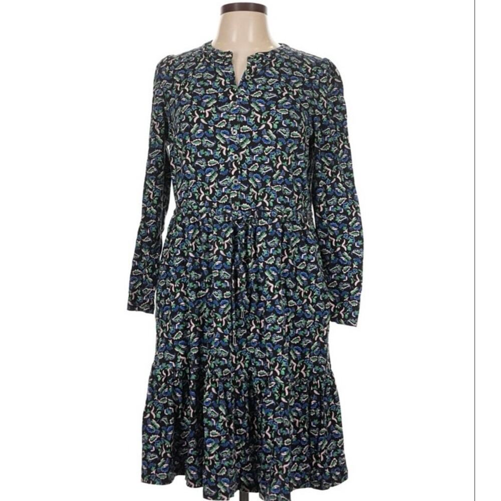 Boden paisley tiered button front bodice long sleeve jersey dress size US 12